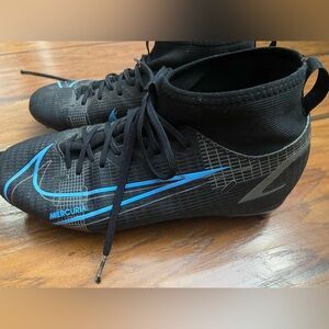 Nike Mercurial Black with Blue Accents Kids Athletic Shoes